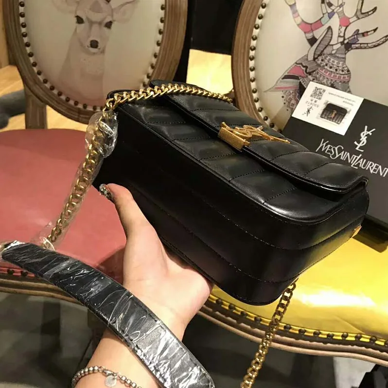 Saint Laurent YSL Shoulder Vicky Small Matelasse Lambskin for Women in Black Saint Laurent YSL Shoulder Vicky Small Matelasse Lambskin for Women in Black