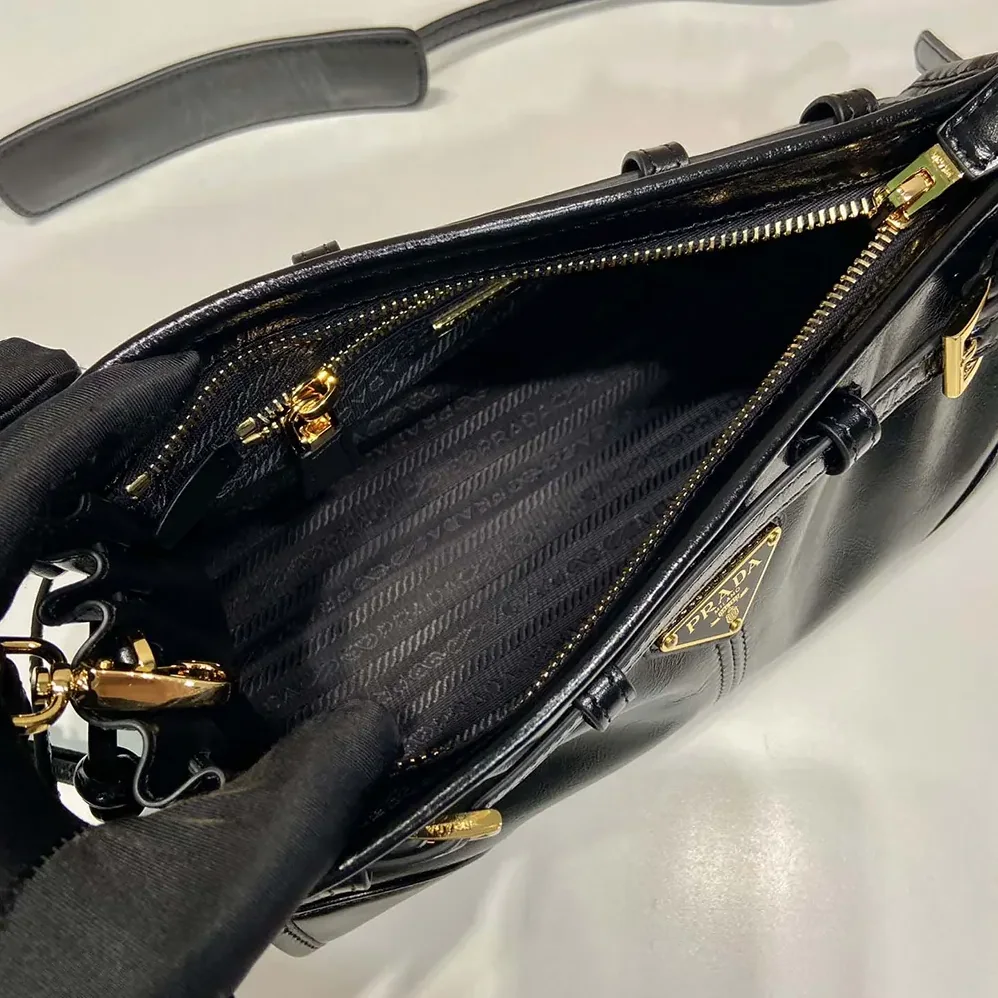 Prada Small Leather Shoulder Bag for Women in Black Prada Small Leather Shoulder Bag for Women in Black