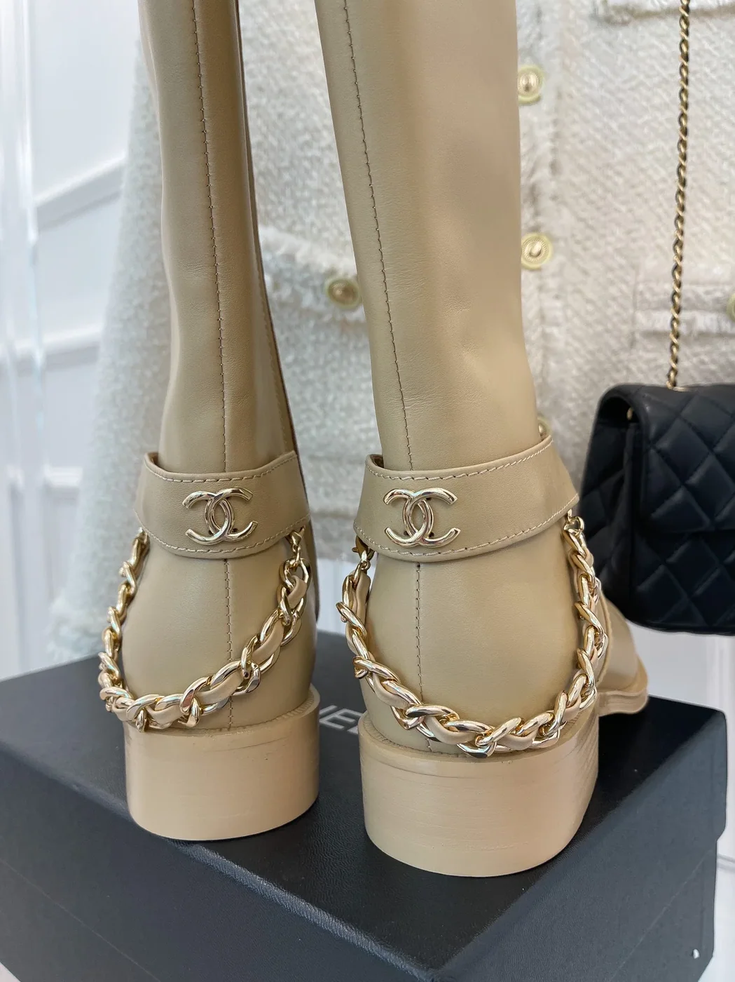 Chanel Ankle Boots With Chain Beige / Chanel Ankle Boots With Chain Beige /