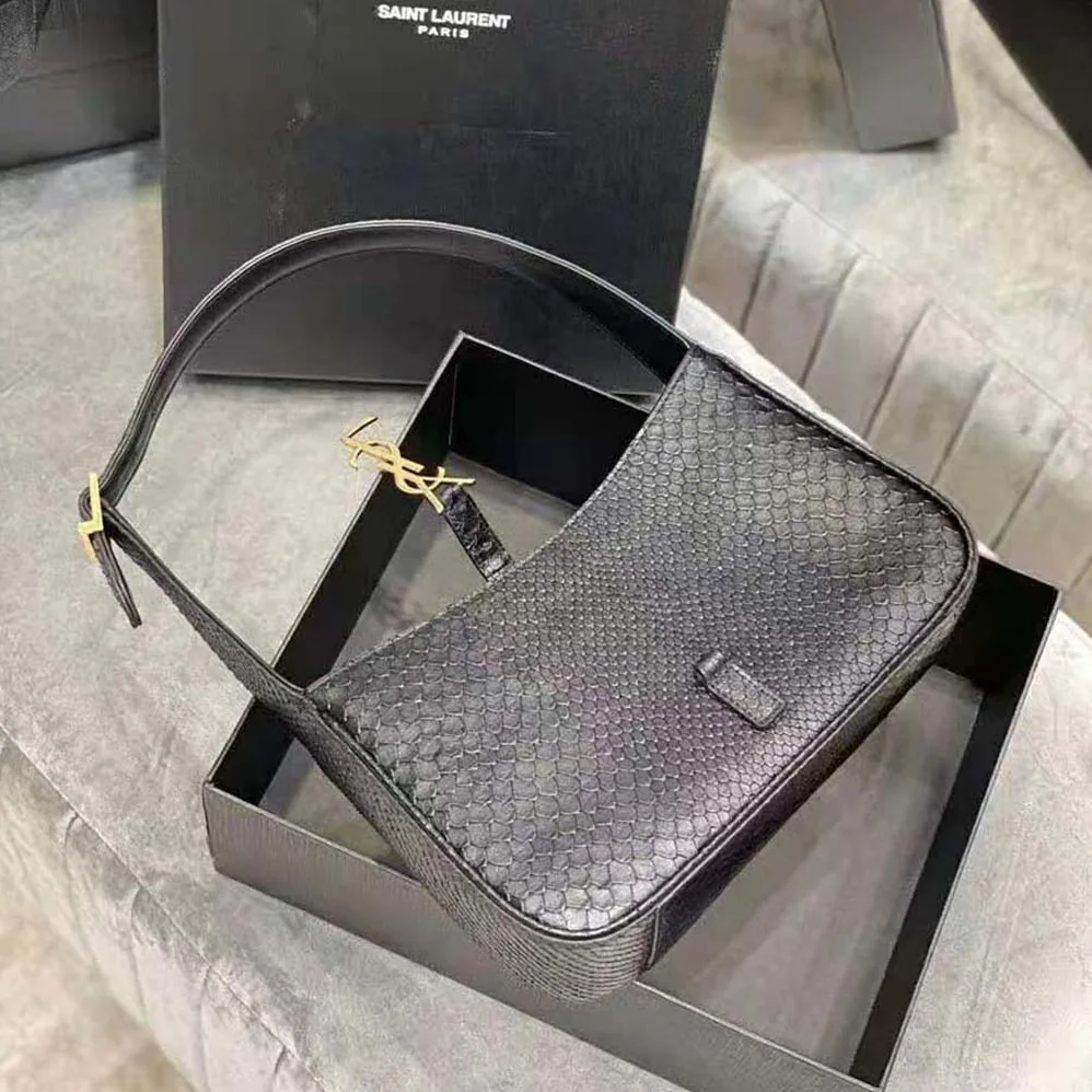 Saint Laurent YSL LE 5 A 7 Hobo Bag in Matte Python for Women in Black Saint Laurent YSL LE 5 A 7 Hobo Bag in Matte Python for Women in Black