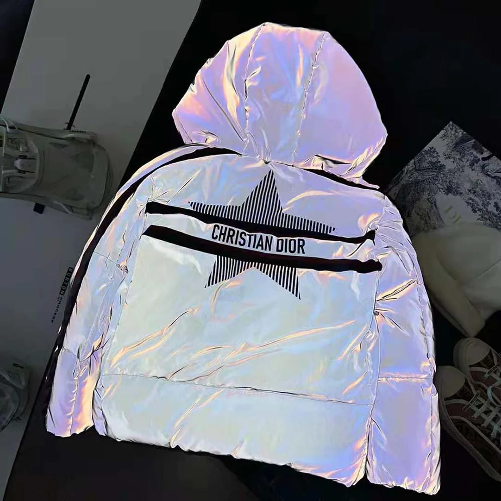 Dior Dioralps Hooded Down Jacket Silver-Tone Reflective Dior Star Quilted Technical Fabric for Women Dior Dioralps Hooded Down Jacket Silver-Tone Reflective Dior Star Quilted Technical Fabric for Women