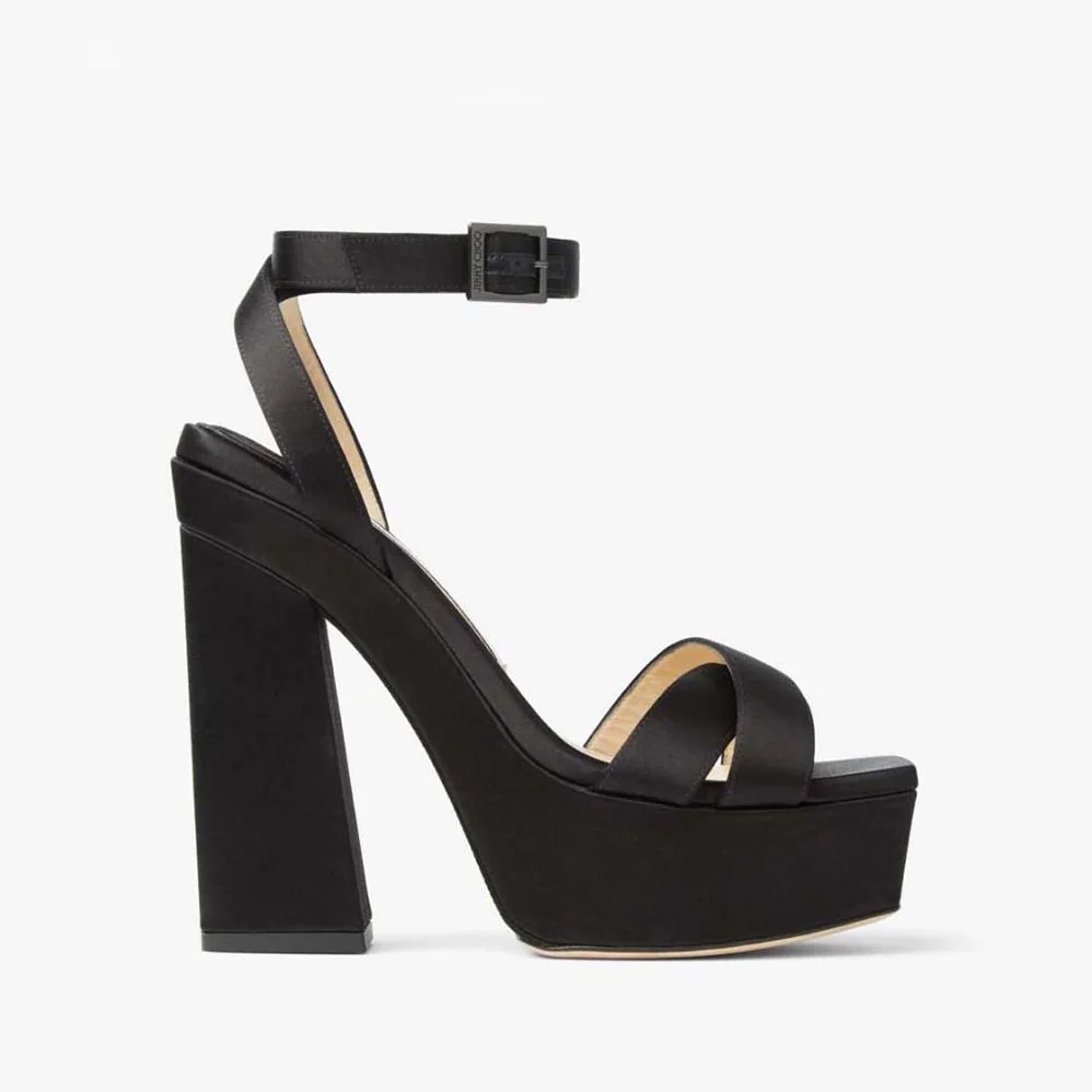 Jimmy Choo Gaia 140 Black Satin Platform Sandals for Women Jimmy Choo Gaia 140 Black Satin Platform Sandals for Women