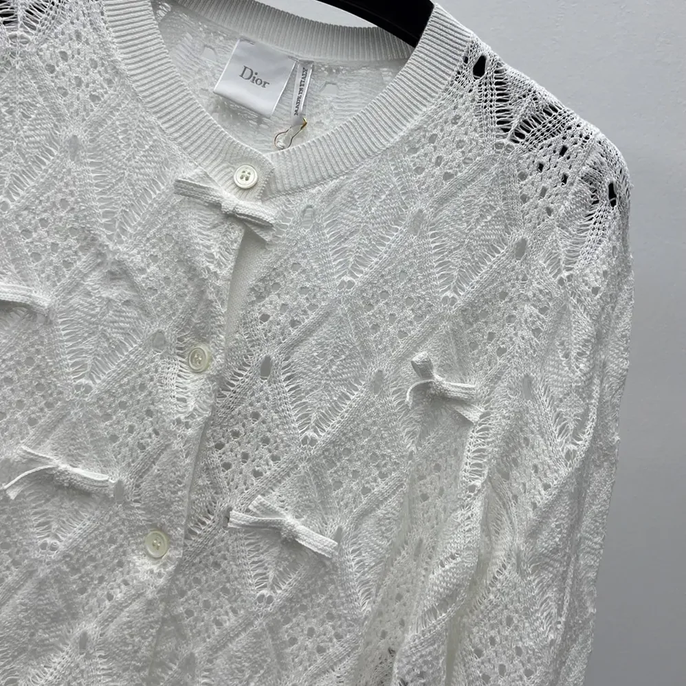 Dior Dioriviera Embroidered Cardigan Ecru Openwork Cotton Knit for Women Dior Dioriviera Embroidered Cardigan Ecru Openwork Cotton Knit for Women