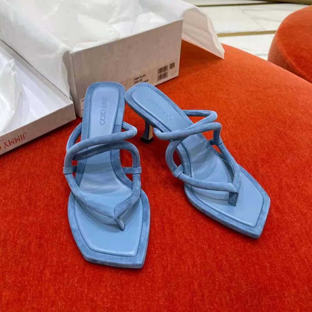 Jimmy Choo Cape 70 Butterfly Blue Suede Thong Mules for Women