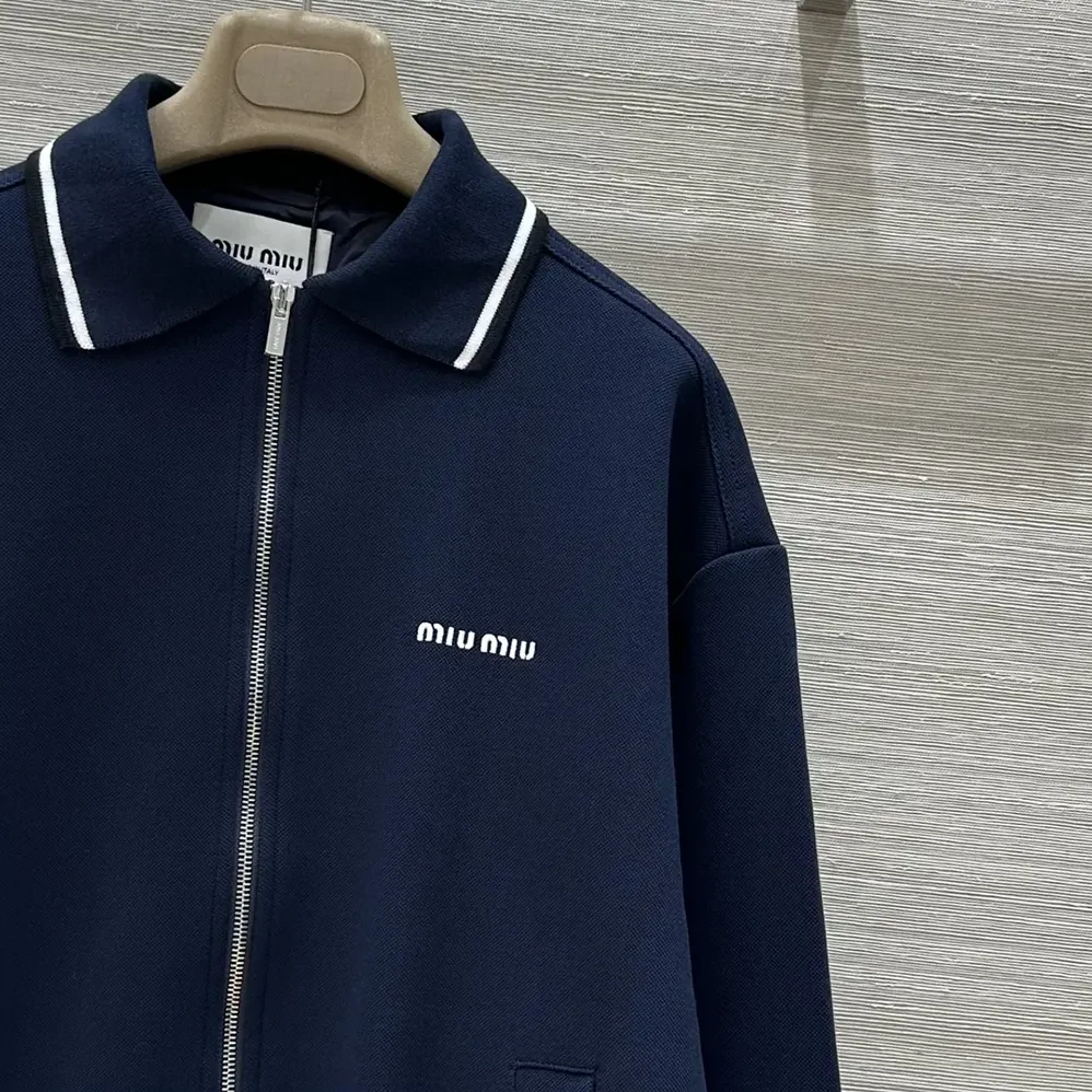 Miu Miu Bonded Piqué and Technical Jersey Blouson Jacket for Women Miu Miu Bonded Piqué and Technical Jersey Blouson Jacket for Women