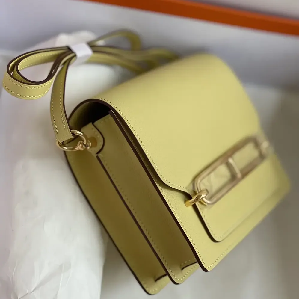 Hermes Roulis Mini Bag in Evercolor Calfskin for Women in Yellow/Silver