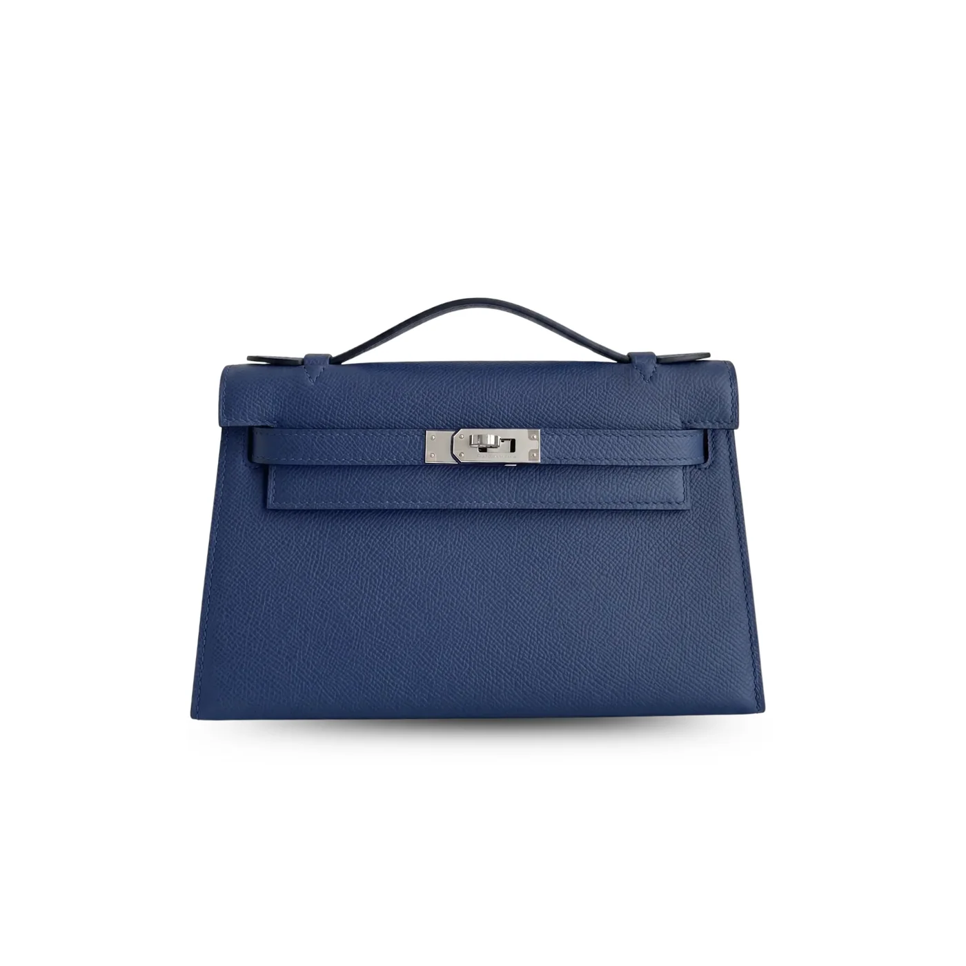 Hermes Kelly Pochette Top Handle Bag in Navy Epsom Palladium Hardware