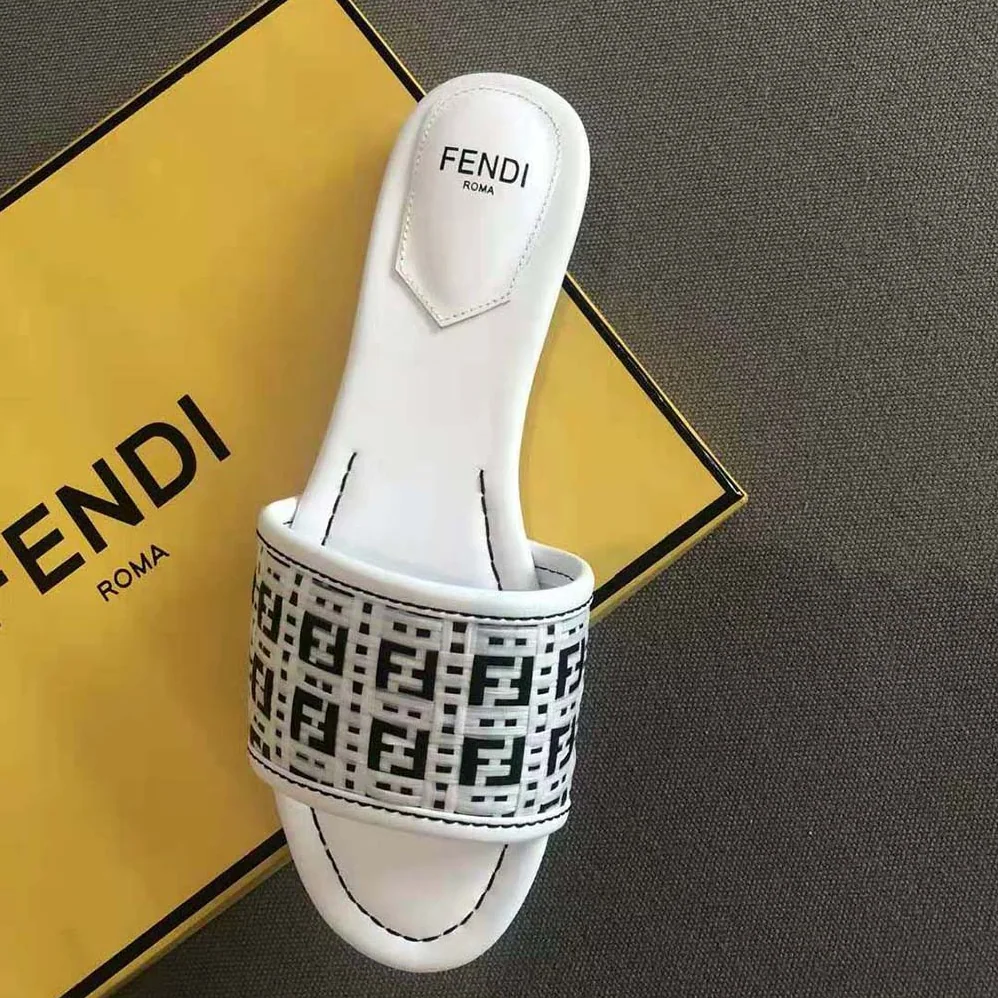 Fendi FF Interlace Slides White Leather Slides for Women Fendi FF Interlace Slides White Leather Slides for Women
