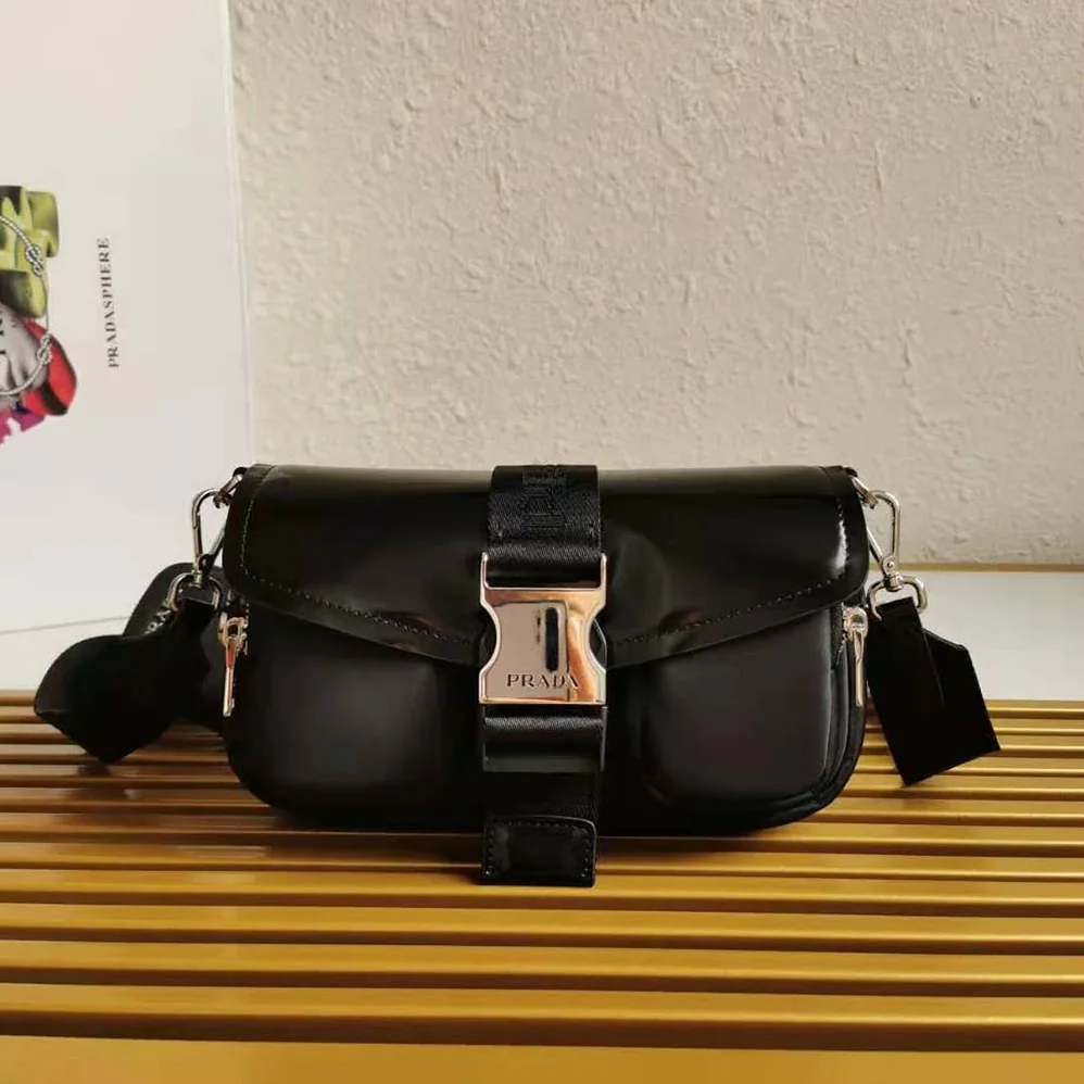 Prada Pocket Nylon and Brushed Leather Bag for Women in Black Prada Pocket Nylon and Brushed Leather Bag for Women in Black