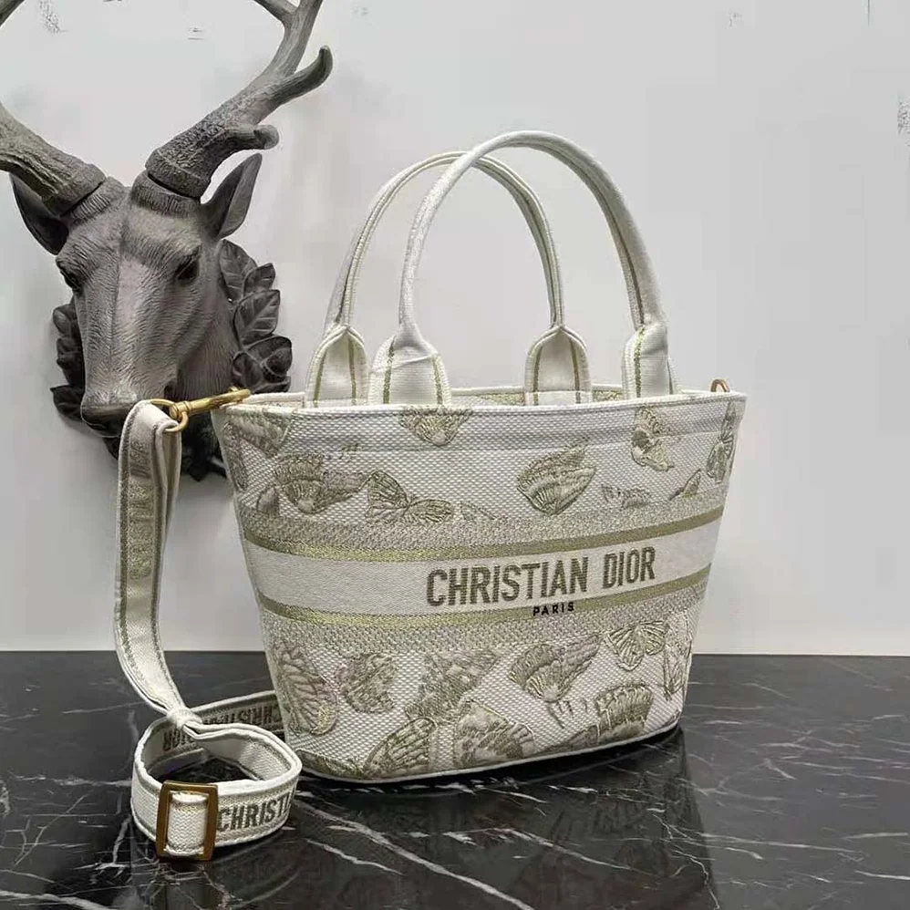 Dior Hat Basket Bag White and Gold-tone Gradient Butterflies Embroidery for Women Dior Hat Basket Bag White and Gold-tone Gradient Butterflies Embroidery for Women