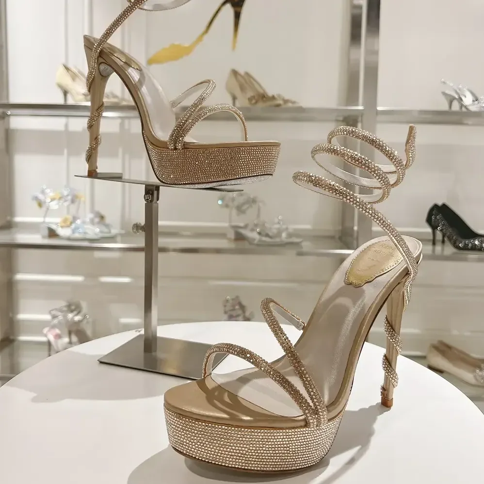 Rene Caovilla Margot Crystal Beige Platform Sandal 130 for Women Rene Caovilla Margot Crystal Beige Platform Sandal 130 for Women
