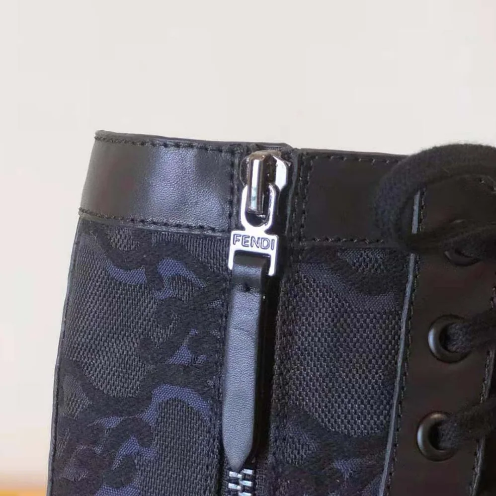 Fendi Signature Black Leather Biker Boots for Women