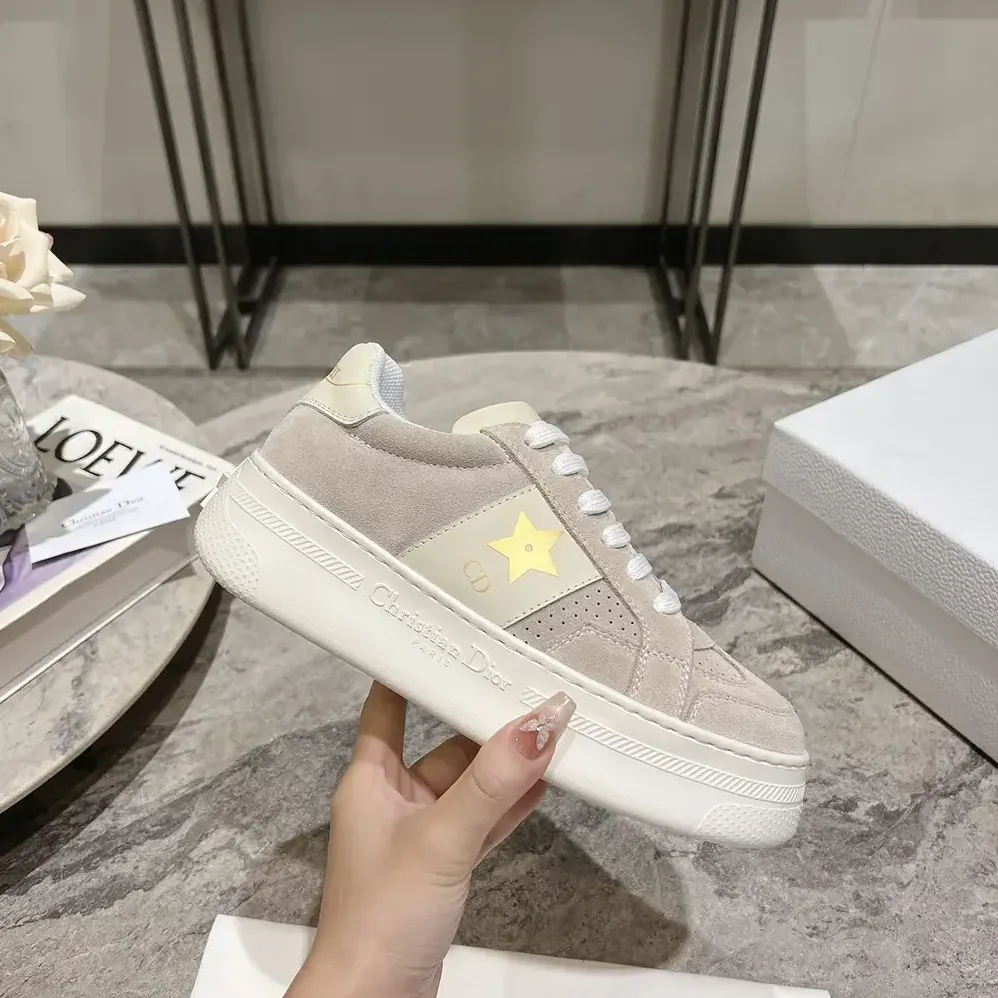 Dior Dior Star Platform Sneaker Light Beige Suede Calfskin for Women Dior Dior Star Platform Sneaker Light Beige Suede Calfskin for Women