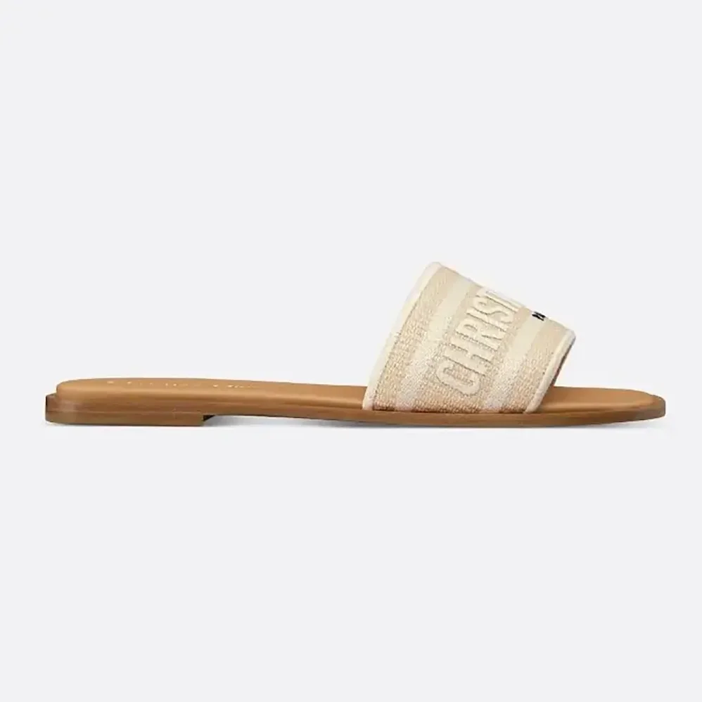 Dior Dioriviera Dway Slide Natural Raffia and White Embroidered Cotton for Women Dior Dioriviera Dway Slide Natural Raffia and White Embroidered Cotton for Women
