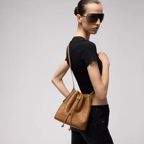 Gucci Venice Small Bucket Bag in Dark Beige Gold Hardware