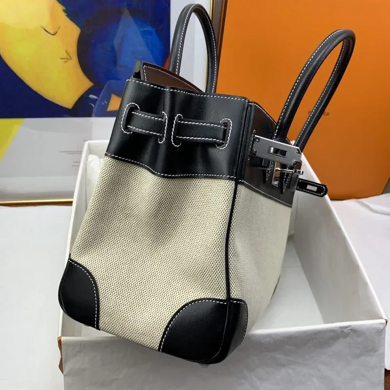 Hermes Birkin Top Handle Bag / Nata Swift BiColor Silver Hardware