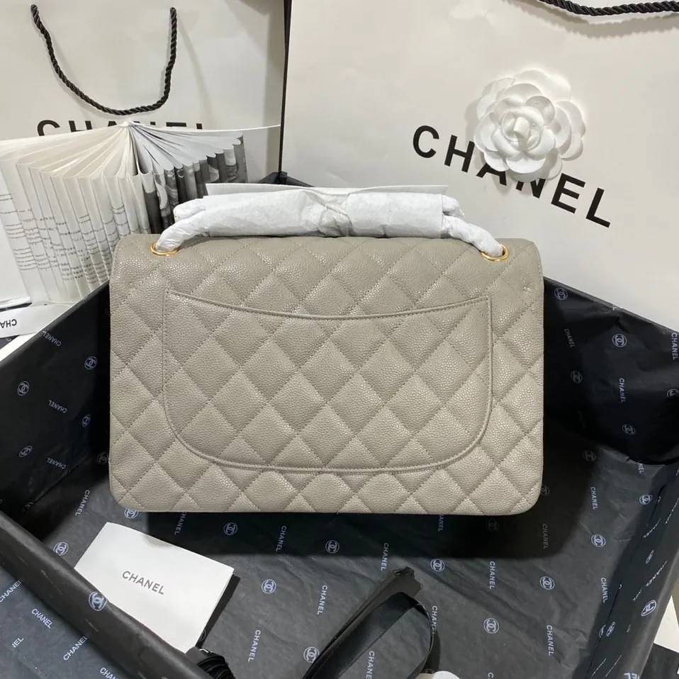 Chanel Classic Flap Bag Large Crossbody in Grey Gold Hardware