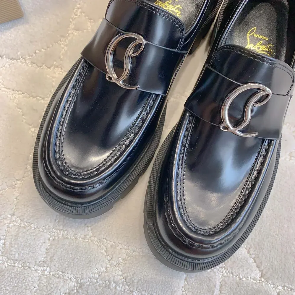 Christian Louboutin CL Moc Lug Loafers Abrasivato Calf Leather for Women in Black Christian Louboutin CL Moc Lug Loafers Abrasivato Calf Leather for Women in Black