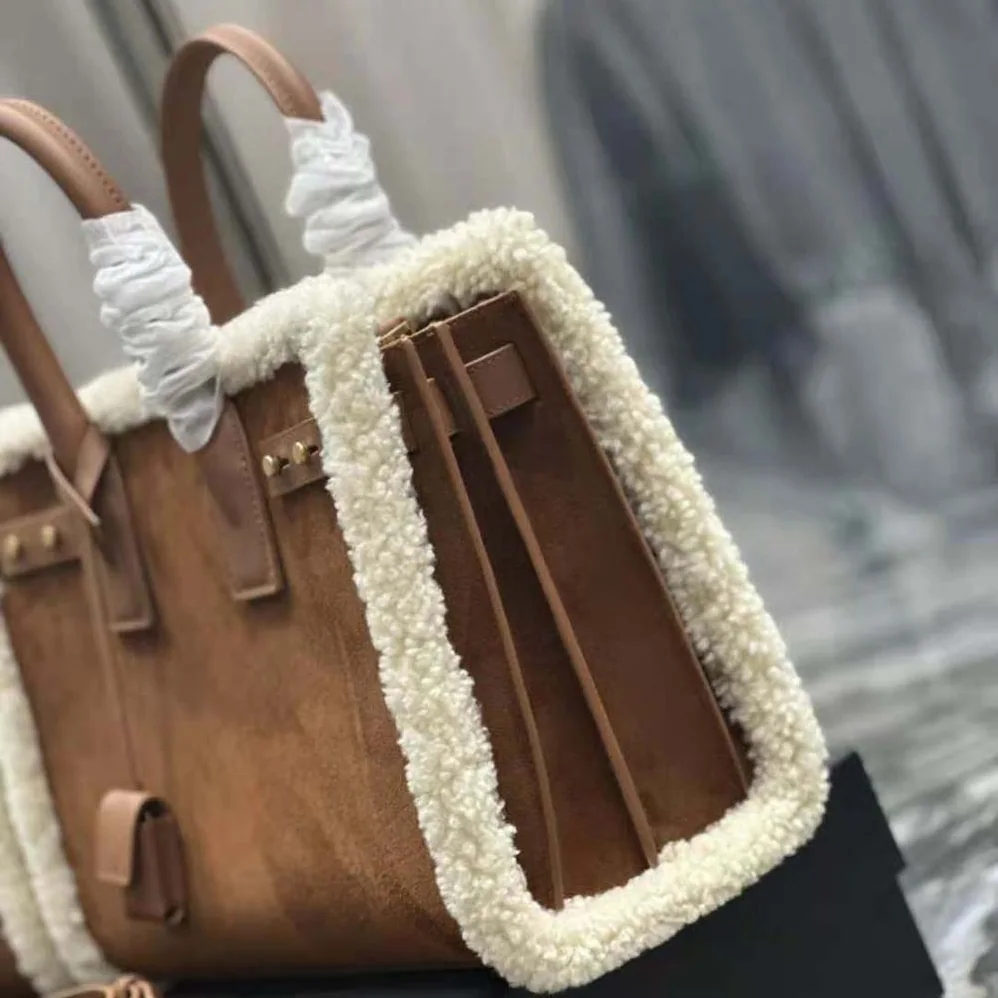 Saint Laurent YSL Sac De Jour Thin Large in Shearling and Suede for Men in Brown