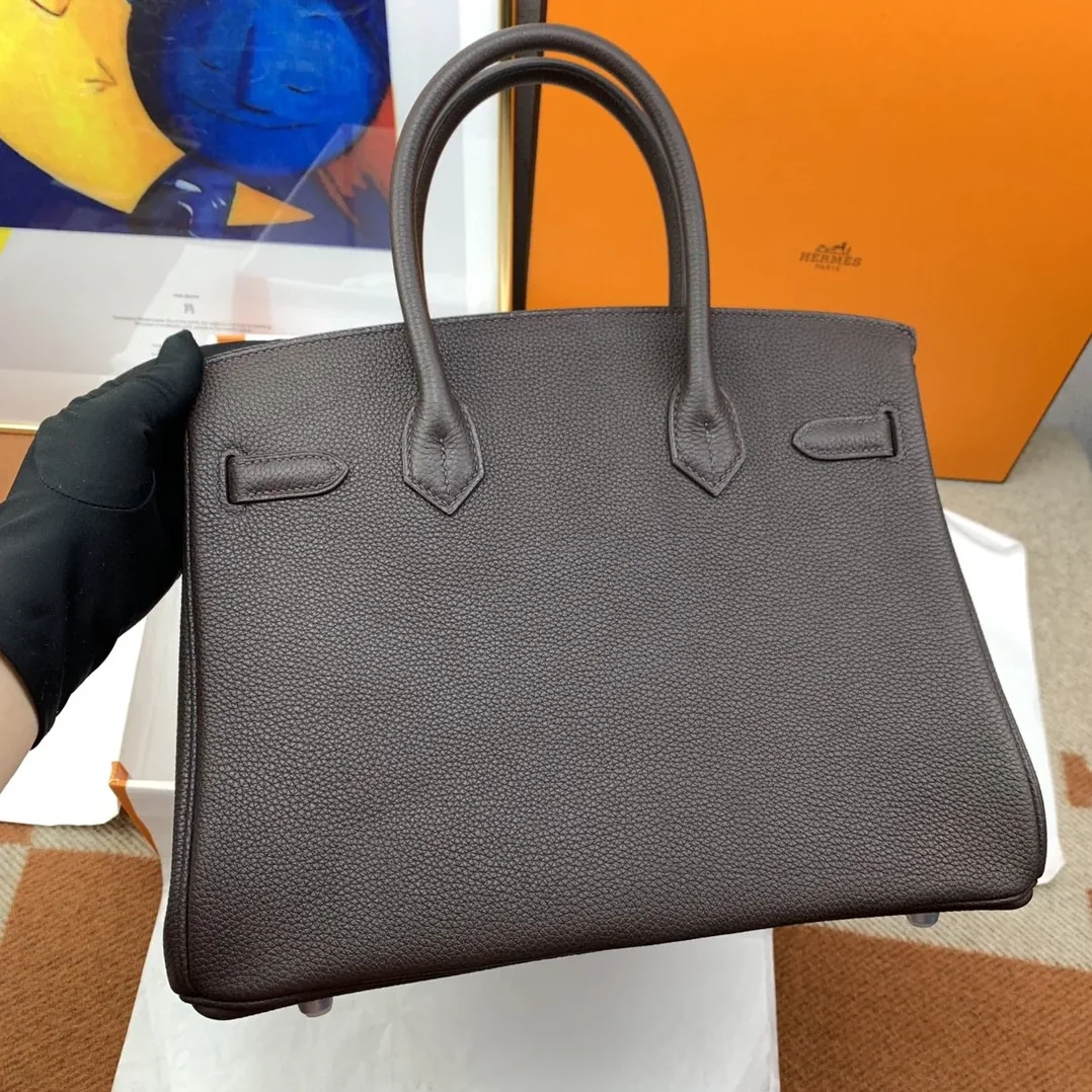 Hermes Birkin 30 Top Handle Bag / Togo Dark Grey Silver Hardware Hermes Birkin 30 Top Handle Bag / Togo Dark Grey Silver Hardware