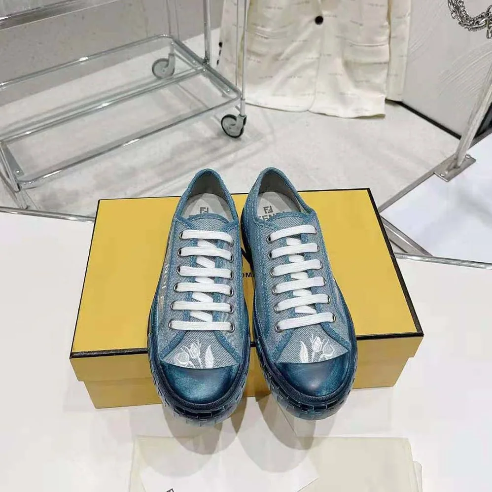 Fendi Domino Light Blue Denim Low Tops for Men