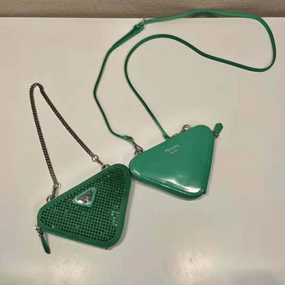 Prada Embellished Satin and Leather Mini-Pouch for Women in Green