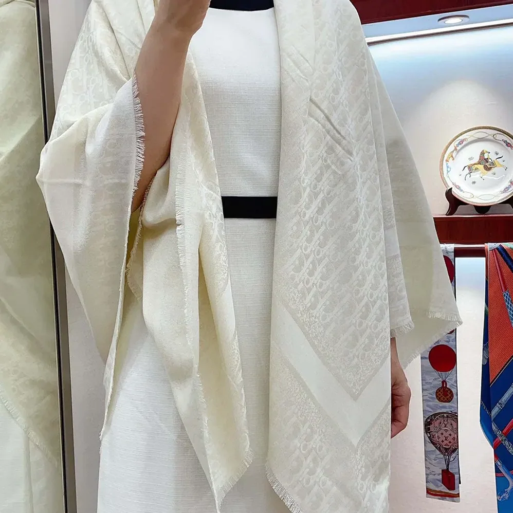 Dior Oblique Shawl White Wool Silk and Cashmere for Unisex