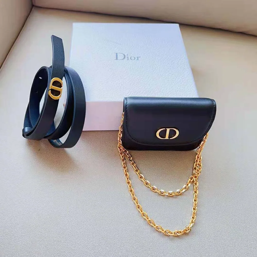 Dior 30 Montaigne Removable Pouch Belt Black Smooth Calfskin 20 MM for Women