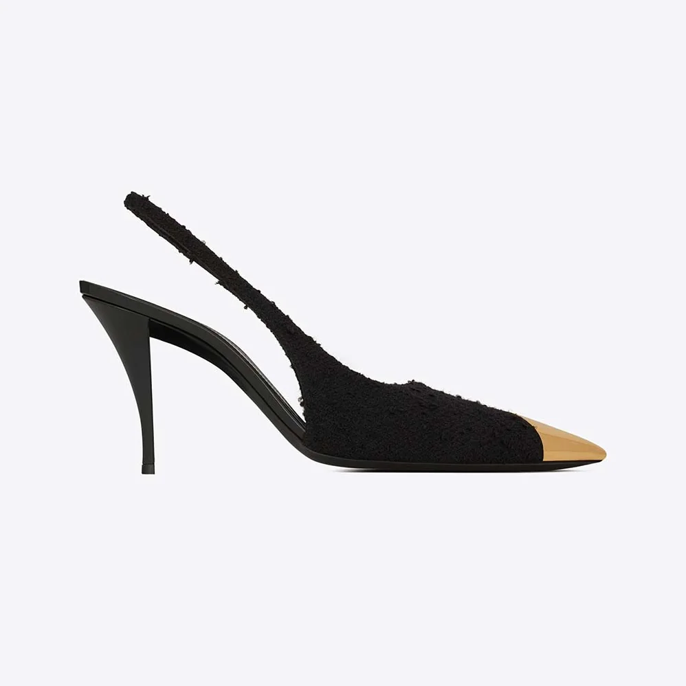 Saint Laurent YSL Vesper Slingback Pumps in Boucle Tweed for Women in Black Saint Laurent YSL Vesper Slingback Pumps in Boucle Tweed for Women in Black