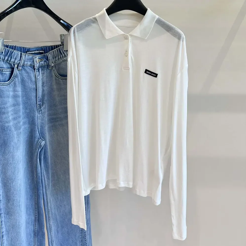 Miu Miu Ribbed Jersey Polo Shirt for Women