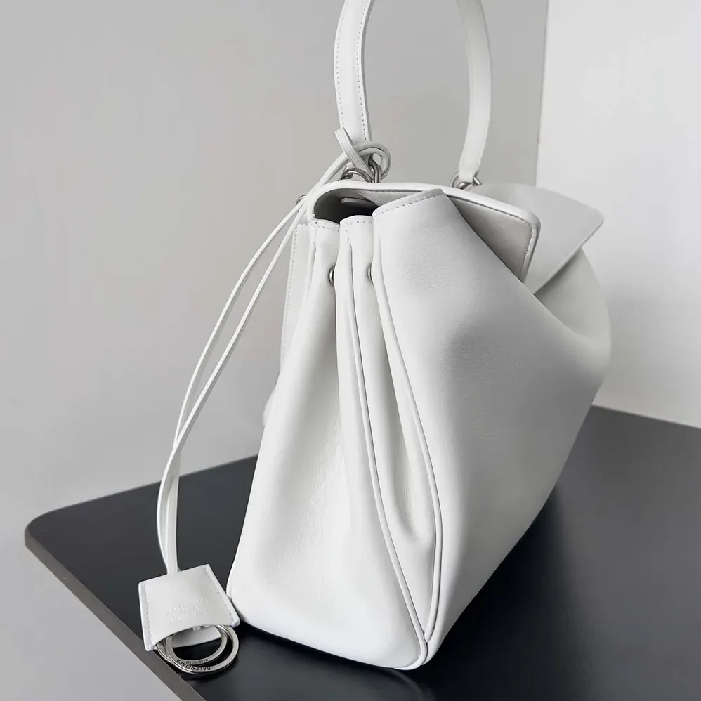 Balenciaga Rodeo Medium Handbag in White Smooth Calfskin for Women in Silver