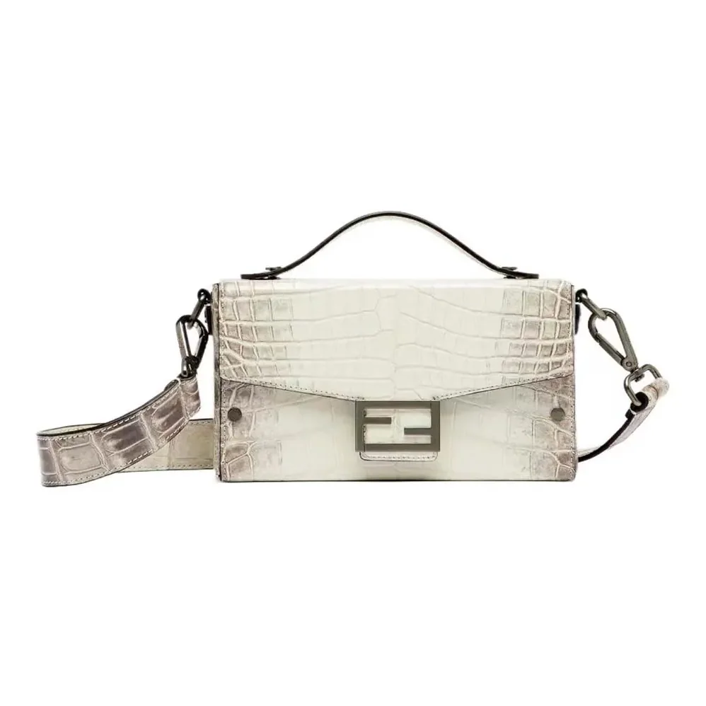 Fendi Soft Trunk Baguette White Nuanced Crocodile Leather Bag for Men Fendi Soft Trunk Baguette White Nuanced Crocodile Leather Bag for Men
