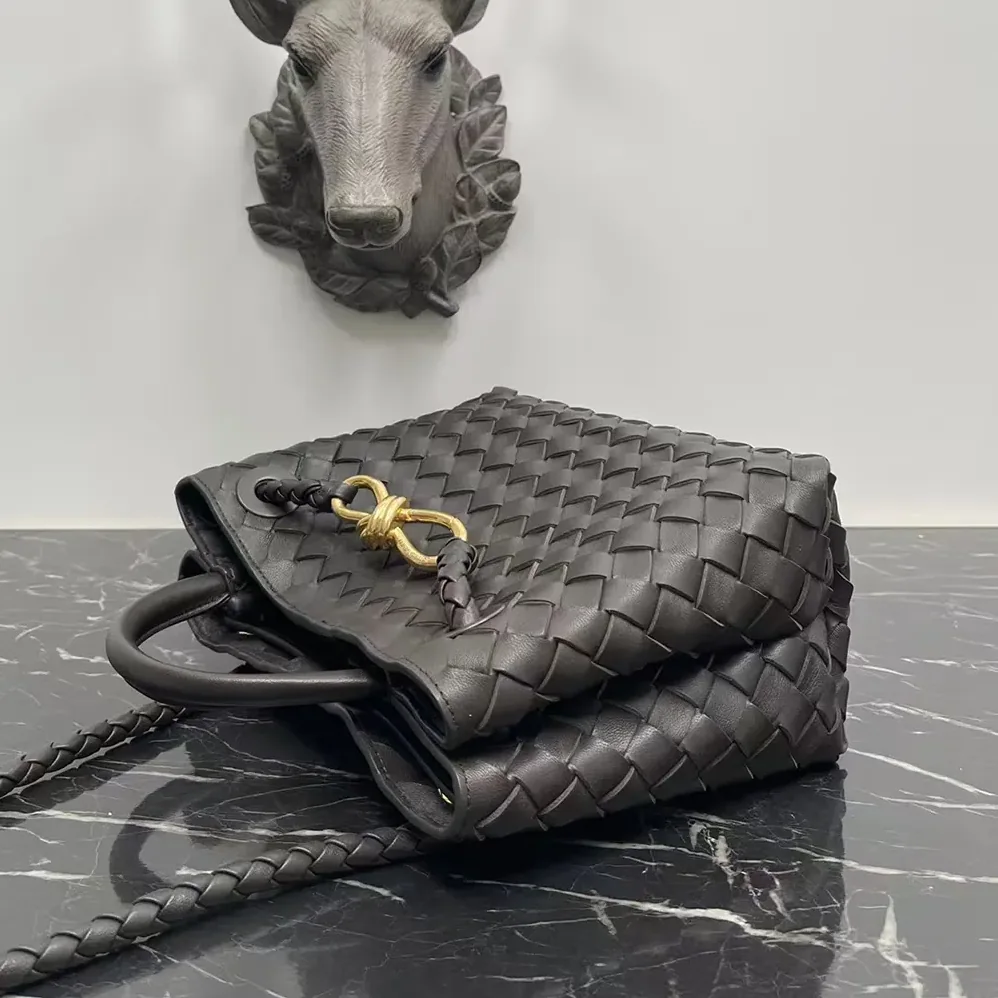 Bottega Veneta Small Andiamo Intrecciato Leather Top Handle Bag for Women in Chocolate Brown