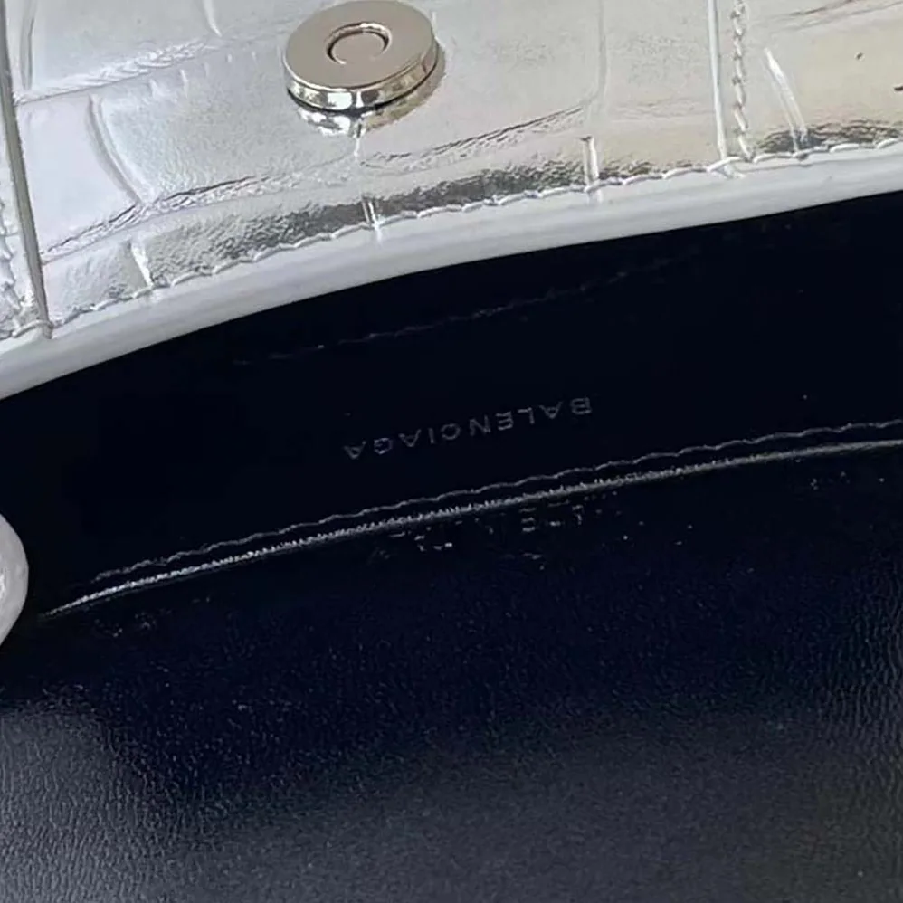 Balenciaga Hourglass Mini Top Handle Bag in Silver Crocodile Embossed Calfskin for Women