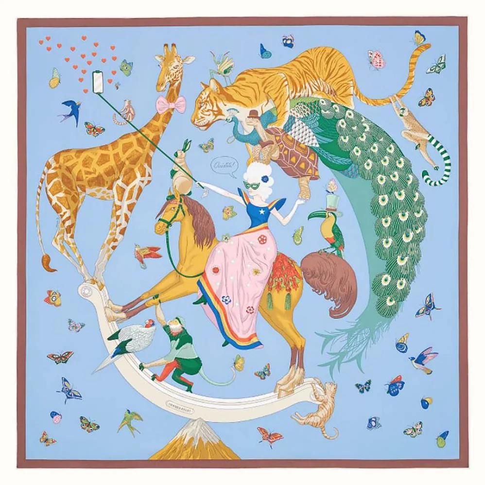 Hermes Hermes Story Scarf 90 in Silk Twill with Hand-Rolled Edges for Women in Blue