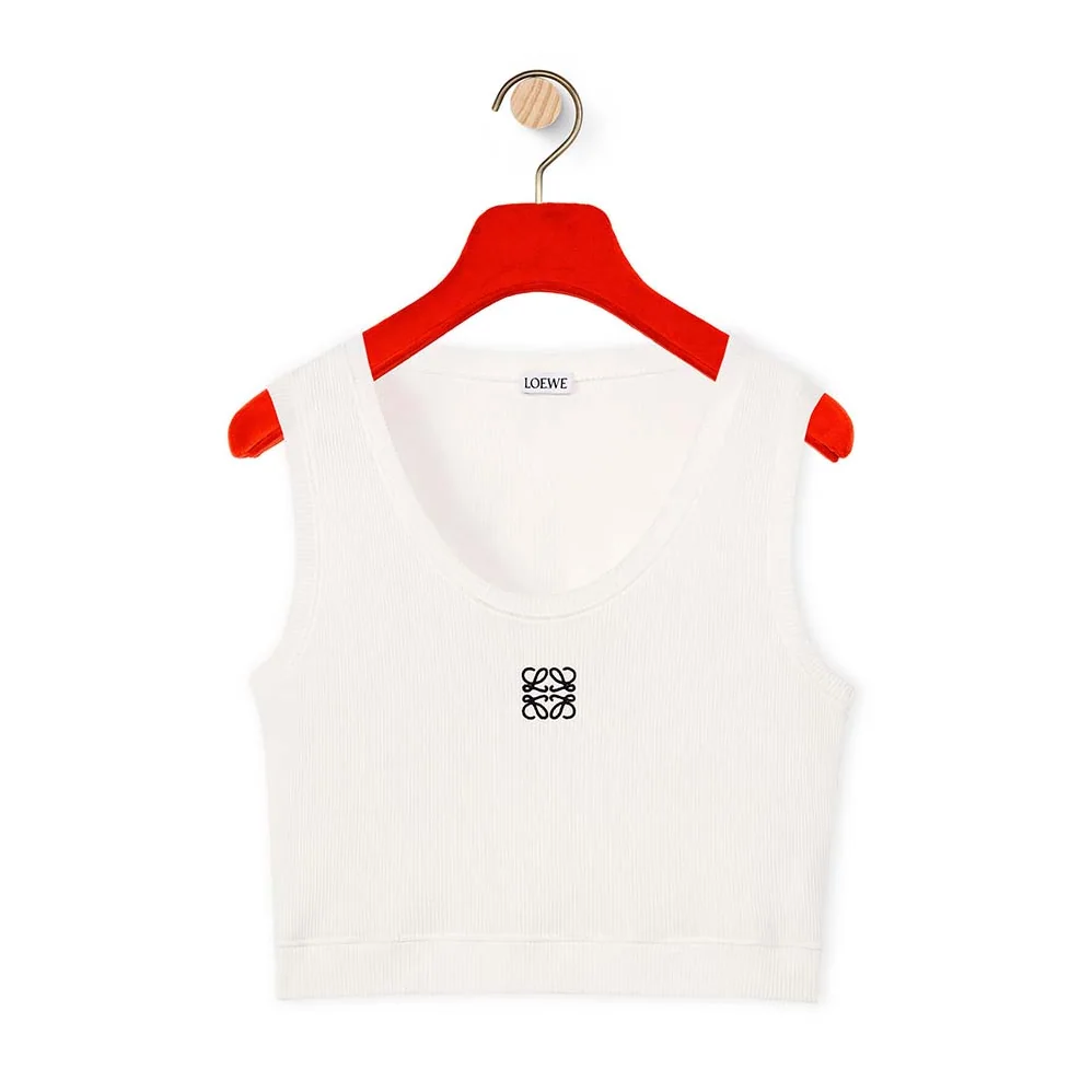 Loewe Cropped Anagram Tank Top in Cotton for Women in White Loewe Cropped Anagram Tank Top in Cotton for Women in White