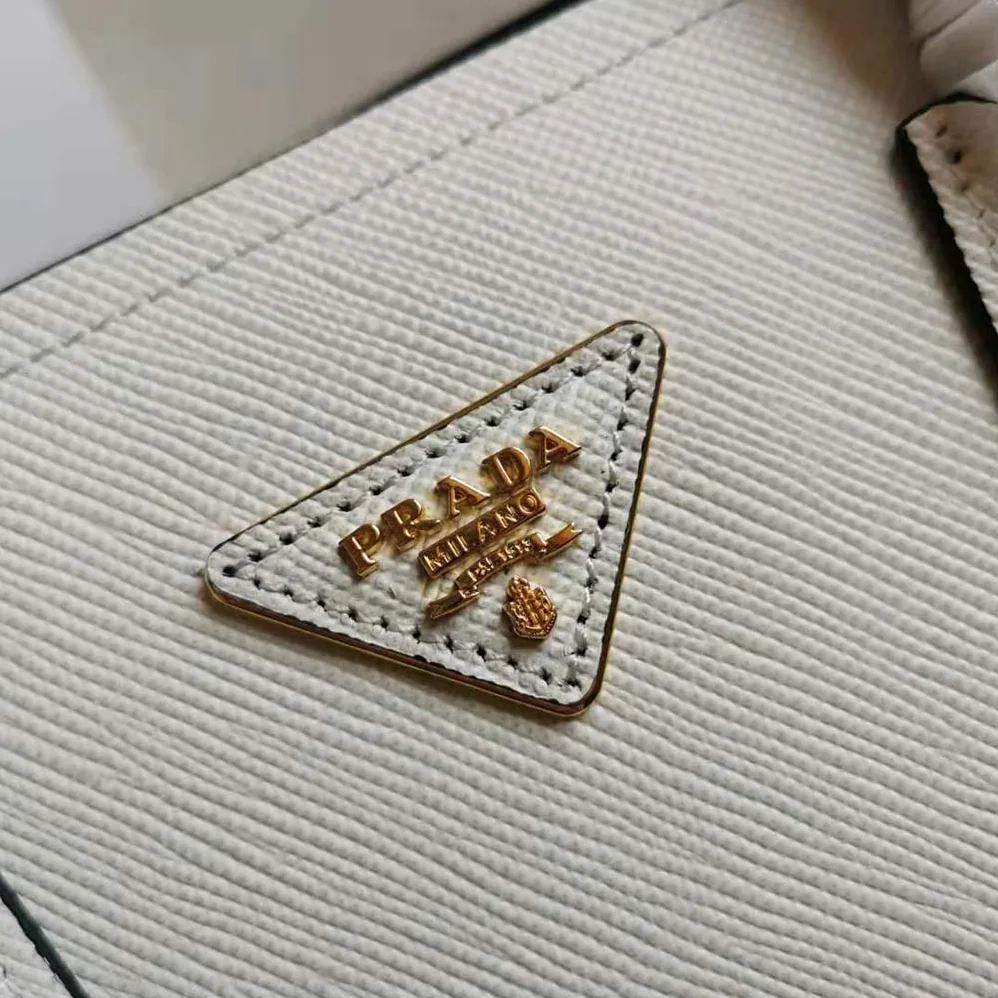 Prada Small Saffiano Leather Double Prada Bag for Women in White