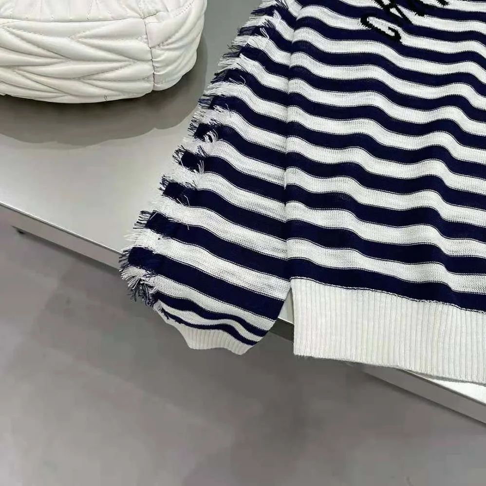 Dior Marinière Sweater Navy Blue and White Linen Cashmere and Silk Knit with Signature for Women Dior Marinière Sweater Navy Blue and White Linen Cashmere and Silk Knit with Signature for Women