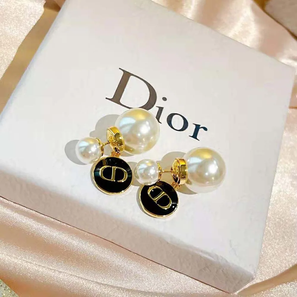 Dior Tribales earrings Gold-Finish Metal and White Resin Pearls with Black Lacquer for Women Dior Tribales earrings Gold-Finish Metal and White Resin Pearls with Black Lacquer for Women