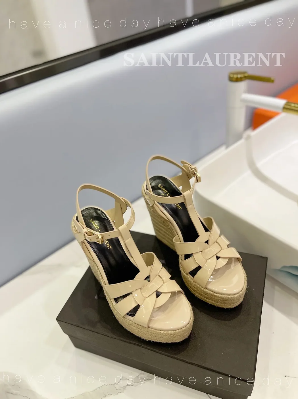 Saint Laurent Tribute Espadrilles In Patent Beige Saint Laurent Tribute Espadrilles In Patent Beige