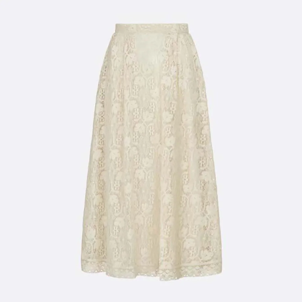 Dior Flared Mid-Length Skirt Ecru Cotton for Women in Blend Lace