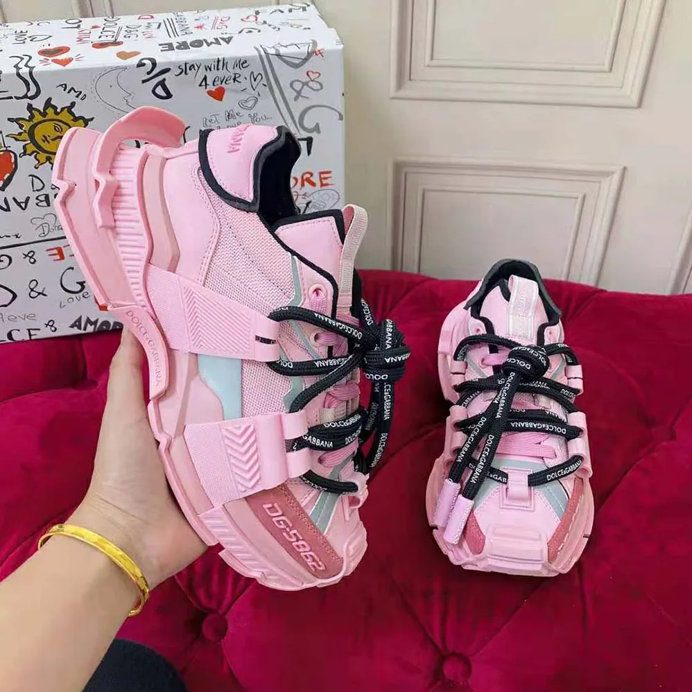 Dolce Gabbana D&G Mixed-Material Space Sneakers for Women in Pink Dolce Gabbana D&G Mixed-Material Space Sneakers for Women in Pink