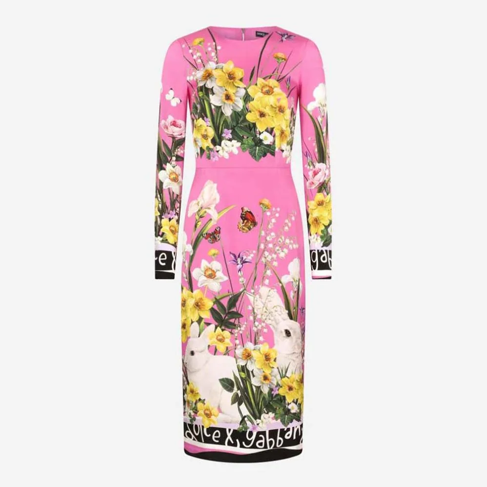 Dolce Gabbana D&G Rabbit for Women in Print Charmeuse Midi Dress Dolce Gabbana D&G Rabbit for Women in Print Charmeuse Midi Dress