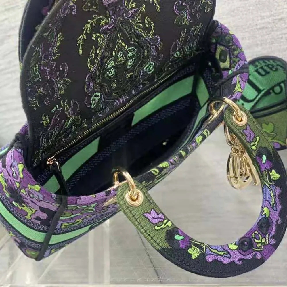 Dior Medium Lady D-lite Bag Multicolor Dior Indian Purple Embroidery for Women Dior Medium Lady D-lite Bag Multicolor Dior Indian Purple Embroidery for Women
