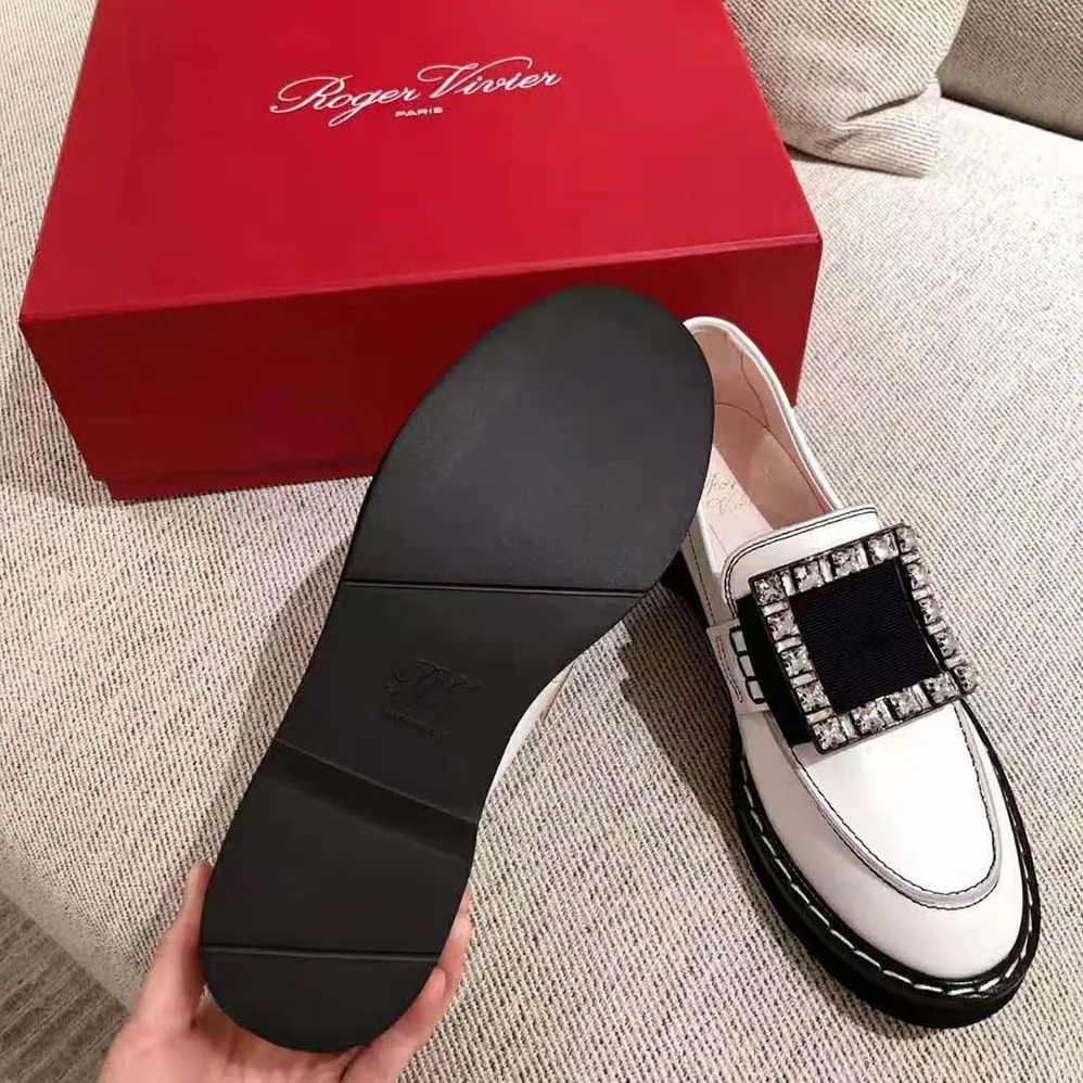 Roger Vivier Viv' Rangers Stitch Strass Buckle Loafers in Leather for Women Roger Vivier Viv' Rangers Stitch Strass Buckle Loafers in Leather for Women