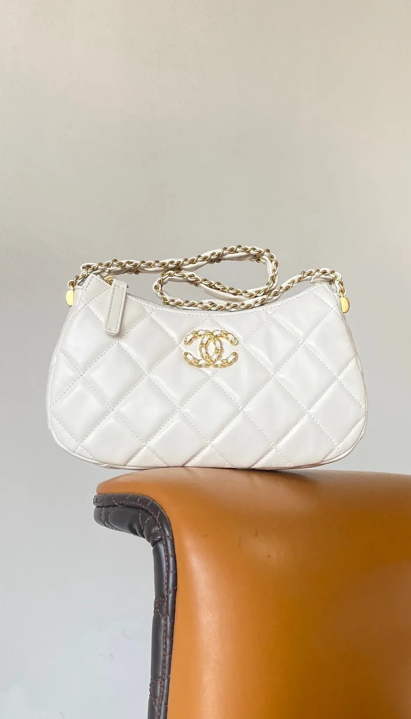 Chanel 23K Calfskin White Hobo Bag 9,/