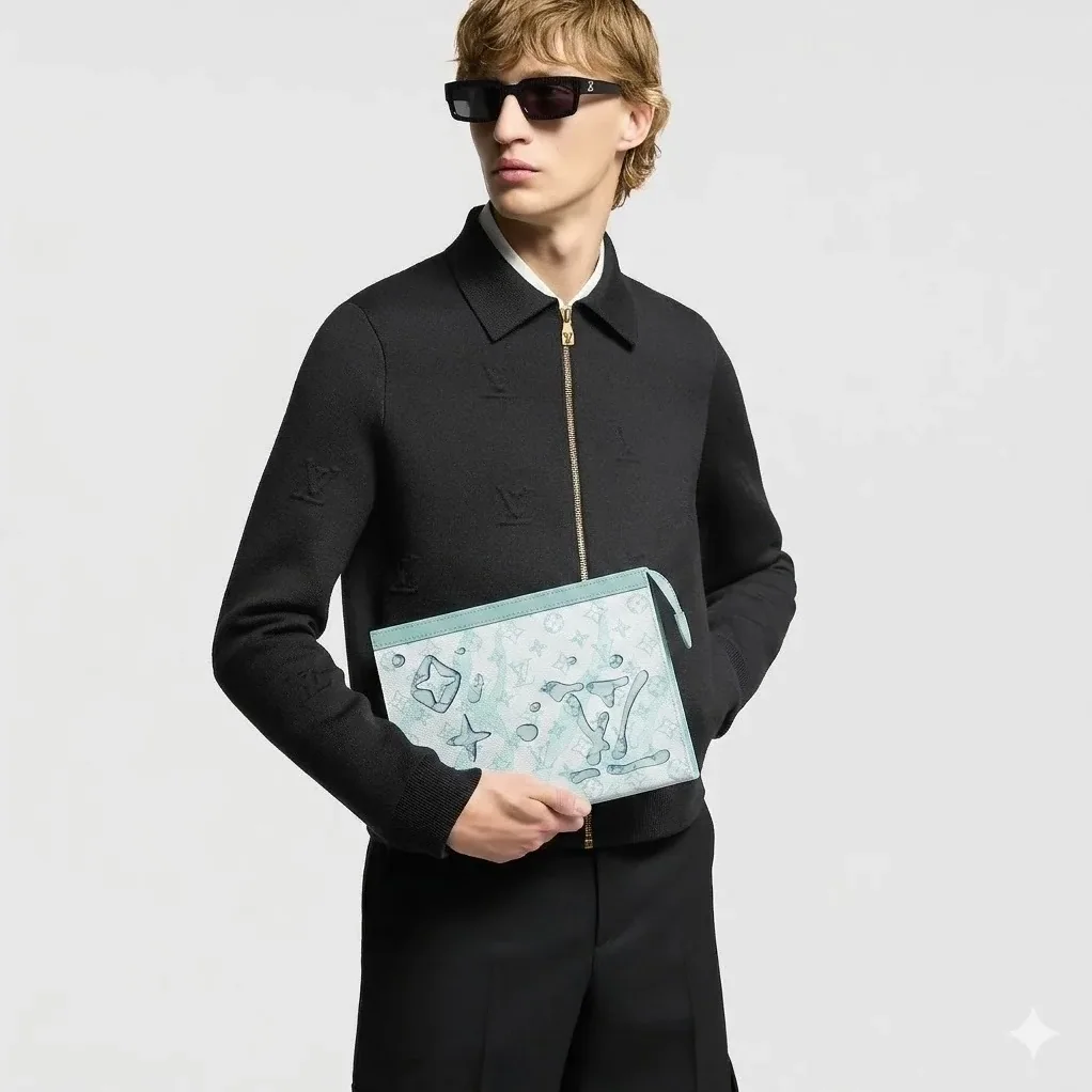 Louis Vuitton Pochette Voyage MM Pouch / Crystal Blue Monogram Aquagarden Canvas Silver Hardware