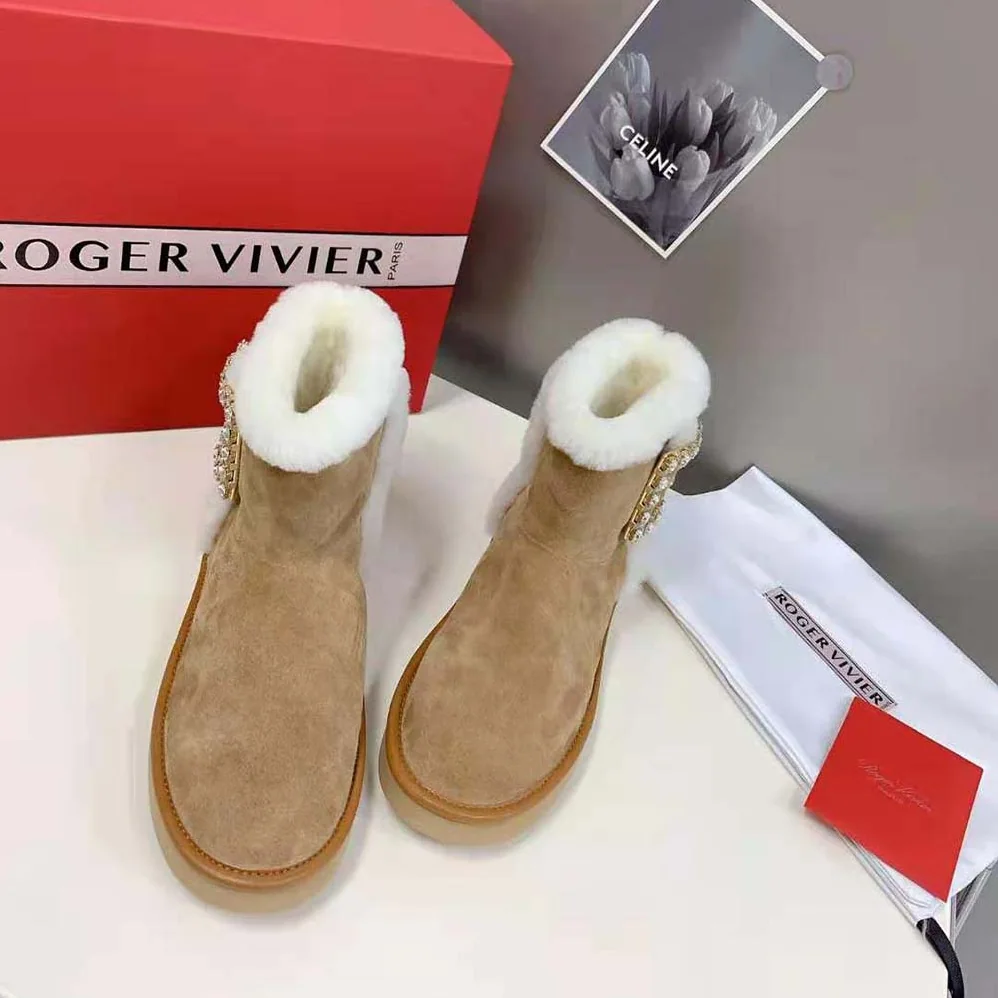 Roger Vivier Winter Viv' Strass Buckle Booties in Suede for Women Roger Vivier Winter Viv' Strass Buckle Booties in Suede for Women