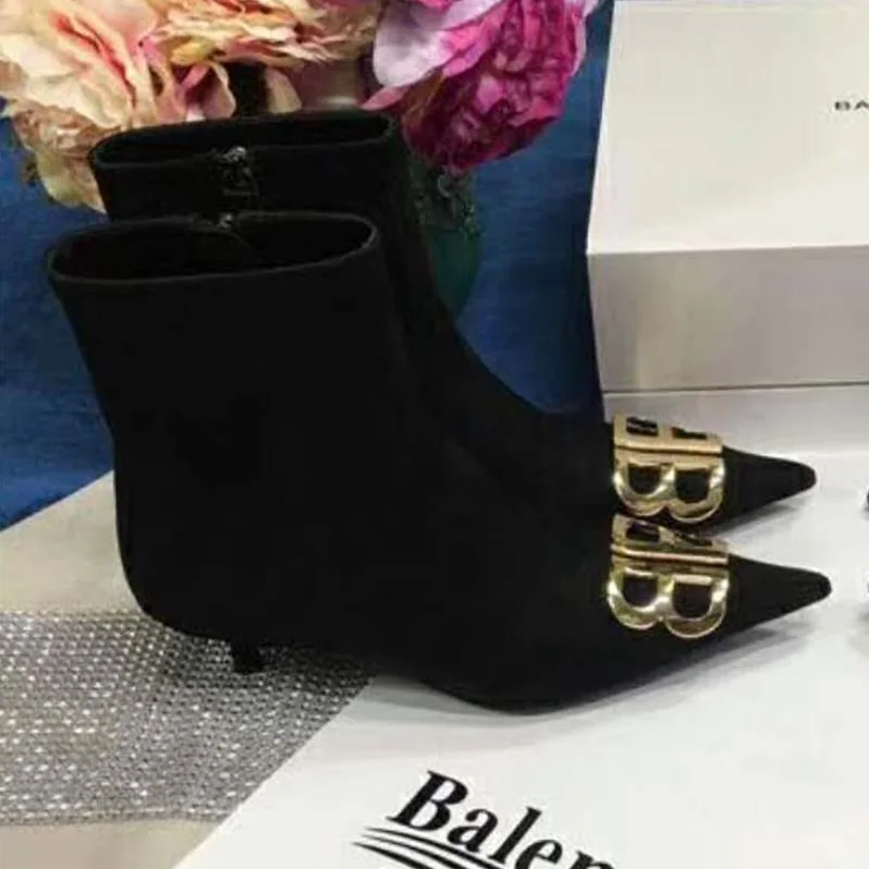 Balenciaga Shoes BB Booties Velvet 40mm Heel for Women in Black Balenciaga Shoes BB Booties Velvet 40mm Heel for Women in Black
