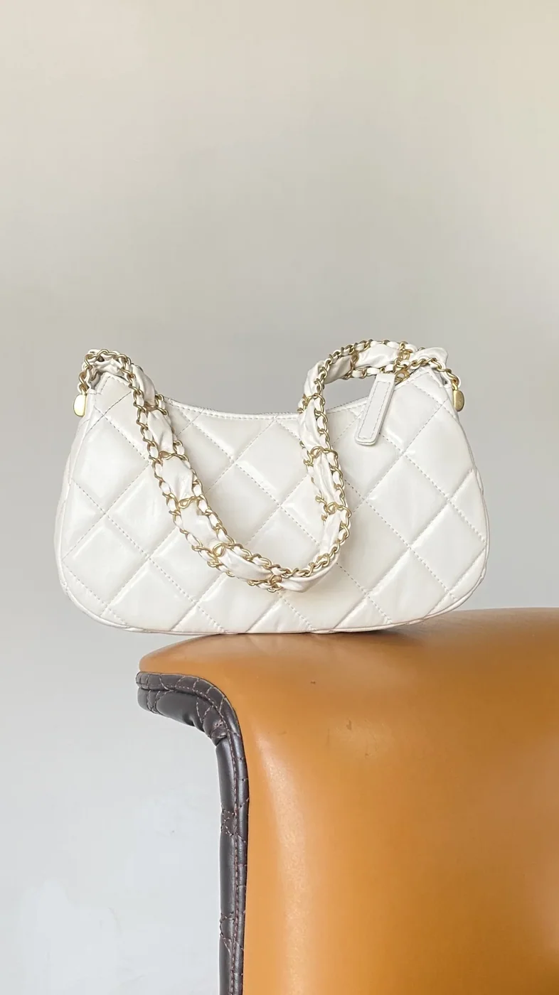 Chanel 23K Calfskin White Hobo Bag 9,/